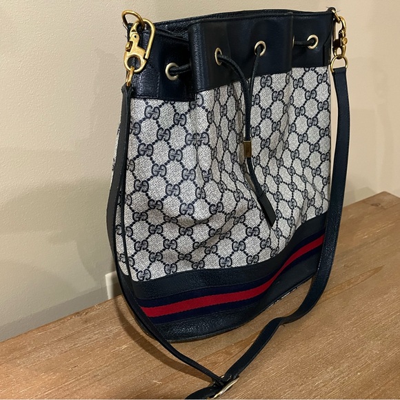 Rare Authentic Gucci Supreme Monogram Women’s Bucket Drawstring Vintage Bag - Picture 4 of 14